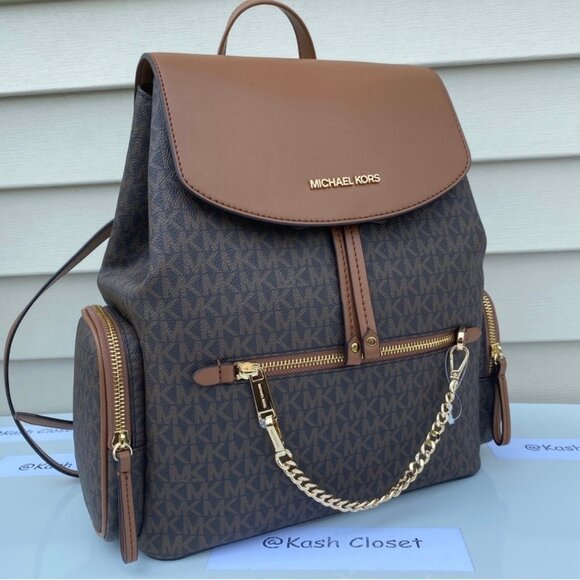 Michael Kors backpack jet set MK logo large chain backpack brown